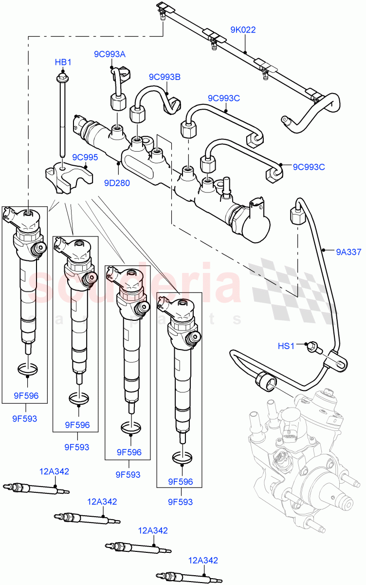 Fuel Injectors And Pipes(2.0L I4 DSL MID DOHC AJ200,Itatiaia (Brazil),2.0L I4 DSL HIGH DOHC AJ200)((V)FROMGT000001) of Land Rover Land Rover Range Rover Evoque (2012-2018) [2.0 Turbo Diesel]