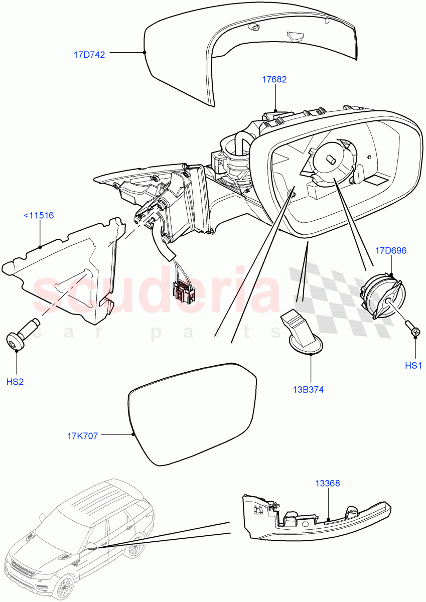 Exterior Rear View Mirror ((V) FROMFA000001, (V) TOFA999999) of Land Rover Land Rover Range Rover Sport (2014+) [3.0 I6 Turbo Diesel AJ20D6]