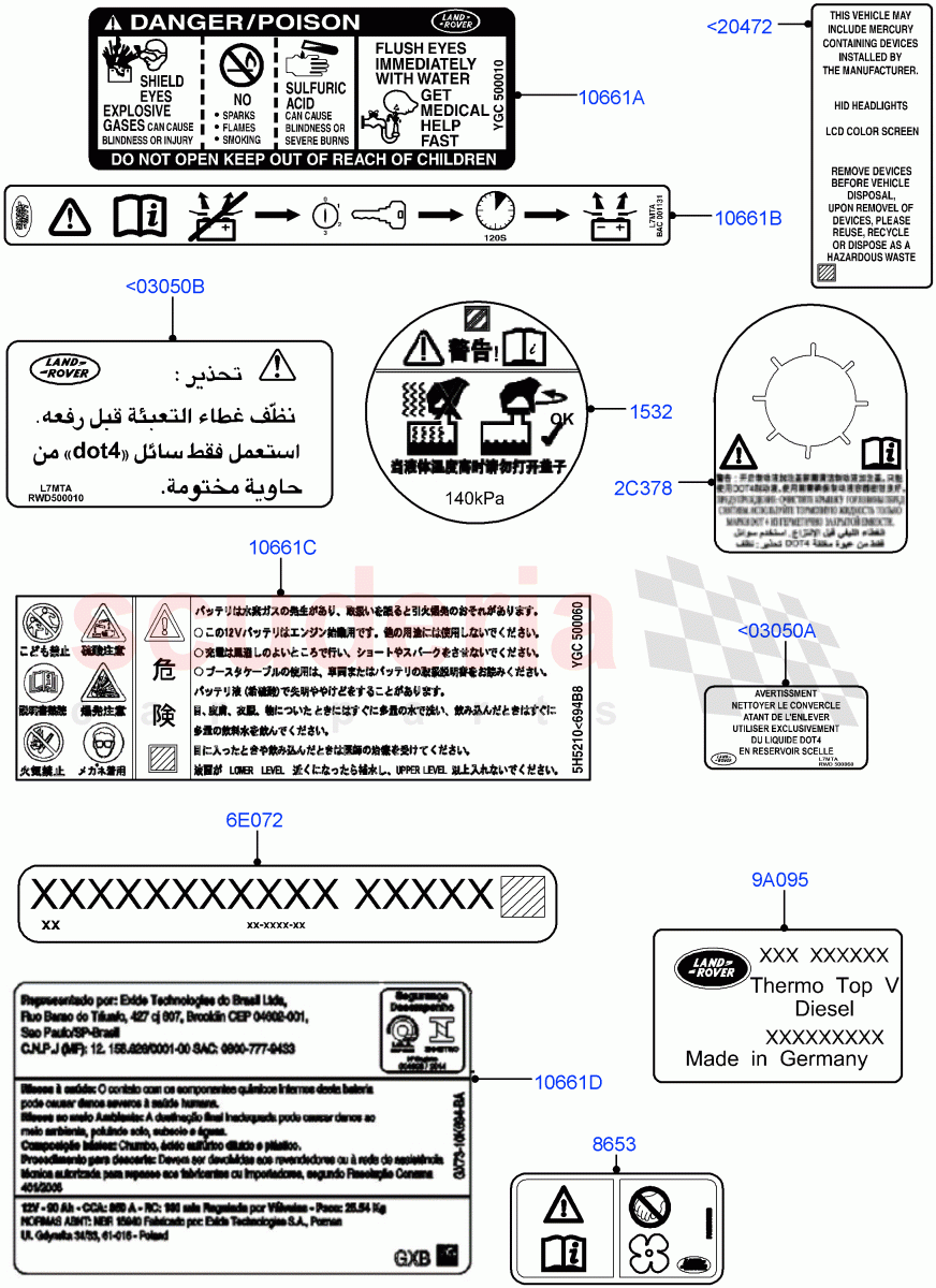 Labels (Under Hood) ((V) FROMAA000001) of Land Rover Land Rover Discovery 4 (2010-2016) [5.0 OHC SGDI NA V8 Petrol]