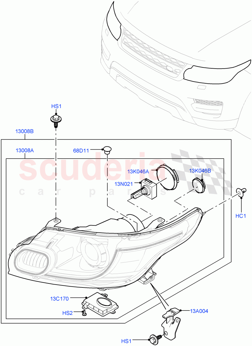 Headlamps And Front Flasher Lamps(With Adaptive Headlamps Bi Xenon,With BI - Xenon Headlamps)((V)TOHA999999) of Land Rover Land Rover Range Rover Sport (2014+) [5.0 OHC SGDI SC V8 Petrol]