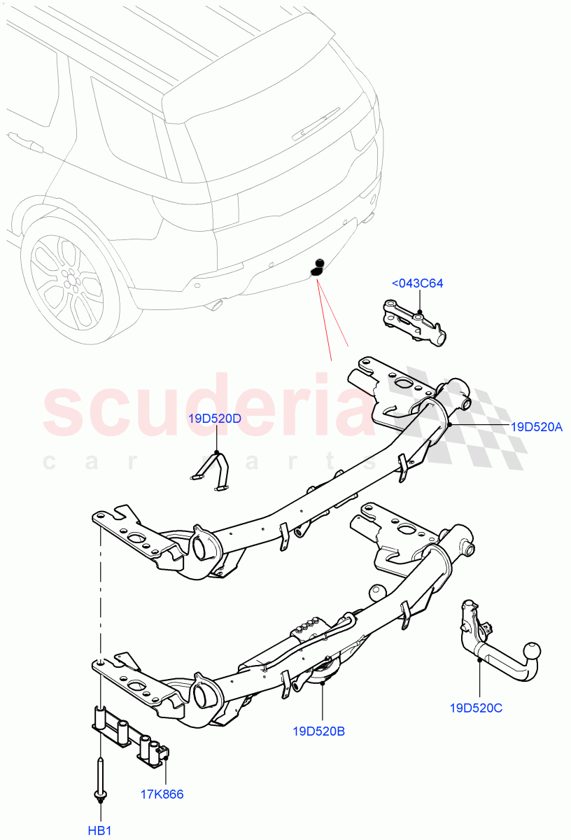 Tow Bar(Halewood (UK),T/Tow Hitch Prep - ROW,X-Bar Detachable Tow Ball - 13 Pin,Tow Hitch Man Detachable Swan Neck,Tow Hitch Elec Deployable Swan Neck,With X-Bar Trailer Prep - NAS)((V)TOKH999999) of Land Rover Land Rover Discovery Sport (2015+) [1.5 I3 Turbo Petrol AJ20P3]