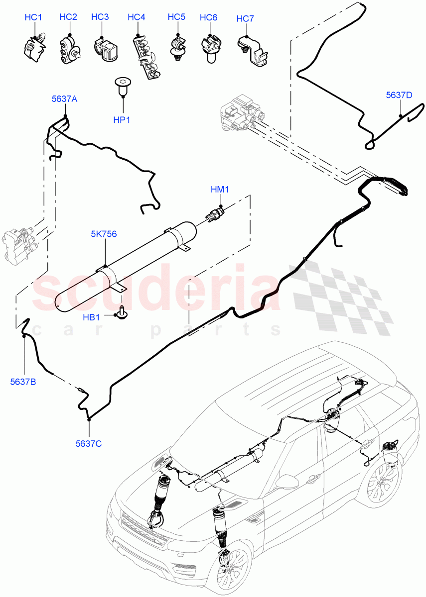 Air Suspension Compressor And Lines(Air Suspension Lines)(With Four Corner Air Suspension,With Performance Suspension)((V)TOHA999999) of Land Rover Land Rover Range Rover Sport (2014+) [3.0 I6 Turbo Diesel AJ20D6]