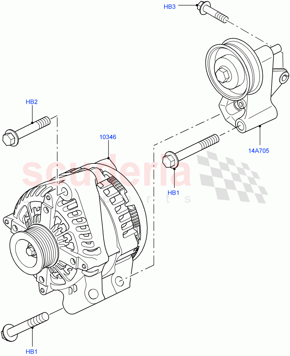 Alternator And Mountings(4.4L DOHC DITC V8 Diesel) of Land Rover Land Rover Range Rover Sport (2014+) [3.0 I6 Turbo Diesel AJ20D6]