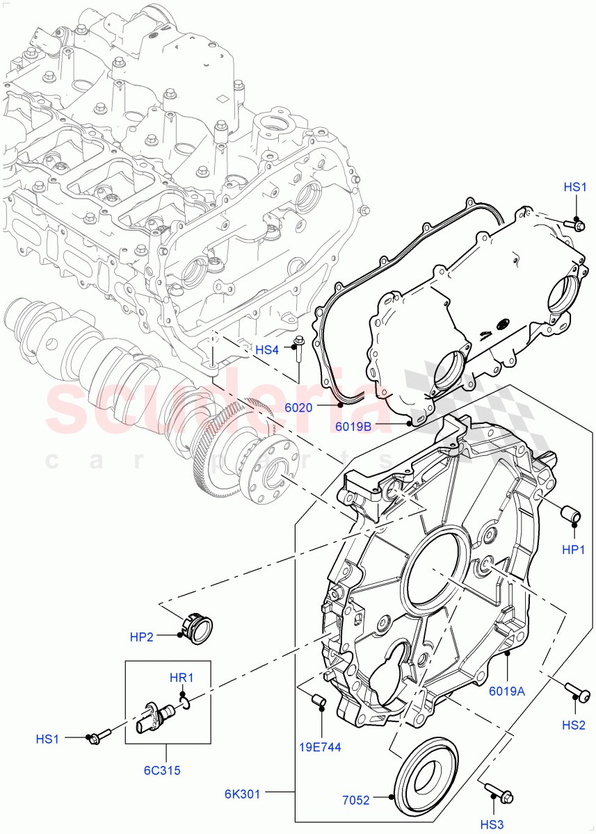 Timing Gear Covers (2.0L I4 High DOHC AJ200 Petrol, 2.0L I4 Mid DOHC AJ200 Petrol, 2.0L I4 Mid AJ200 Petrol E100) ((V) FROMJH000001) of Land Rover Land Rover Discovery Sport (2015+) [2.0 Turbo Petrol AJ200P]