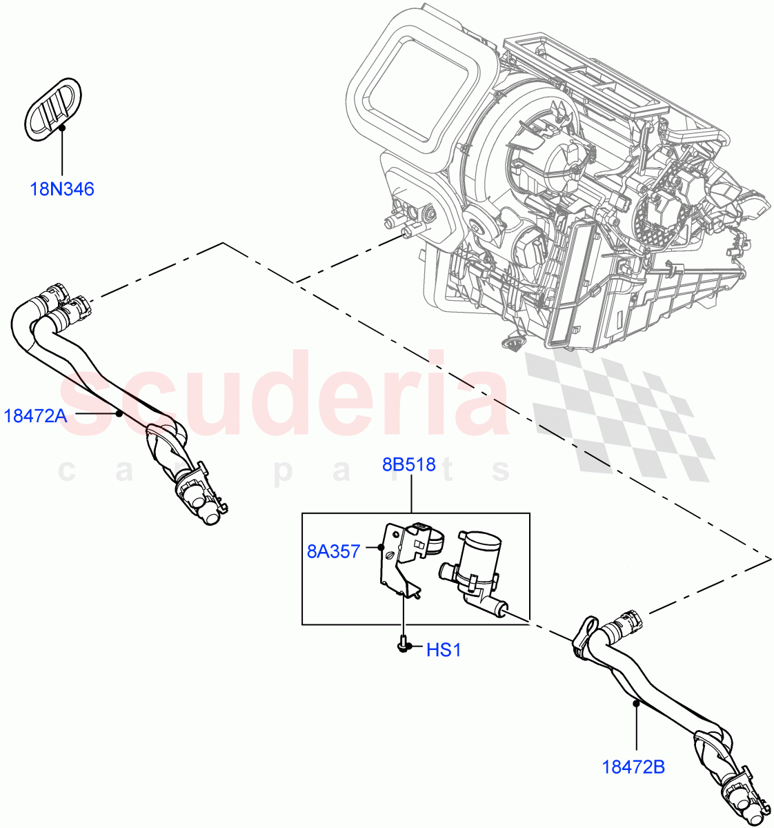 Heater Hoses (2.0L AJ20D4 Diesel Mid PTA, Halewood (UK), 2.0L AJ20D4 Diesel LF PTA, 2.0L AJ20D4 Diesel High PTA) of Land Rover Land Rover Range Rover Evoque (2019+) [1.5 I3 Turbo Petrol AJ20P3]
