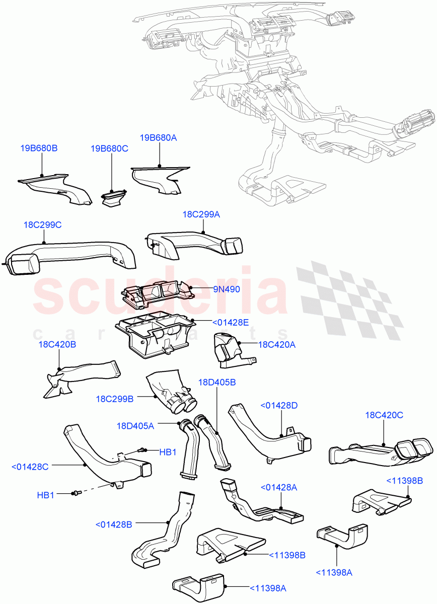 Air Vents, Louvres And Ducts (Internal Components) (Changsu (China), Less Head Up Display) ((V) FROMEG000001) of Land Rover Land Rover Range Rover Evoque (2012-2018) [2.0 Turbo Petrol GTDI]