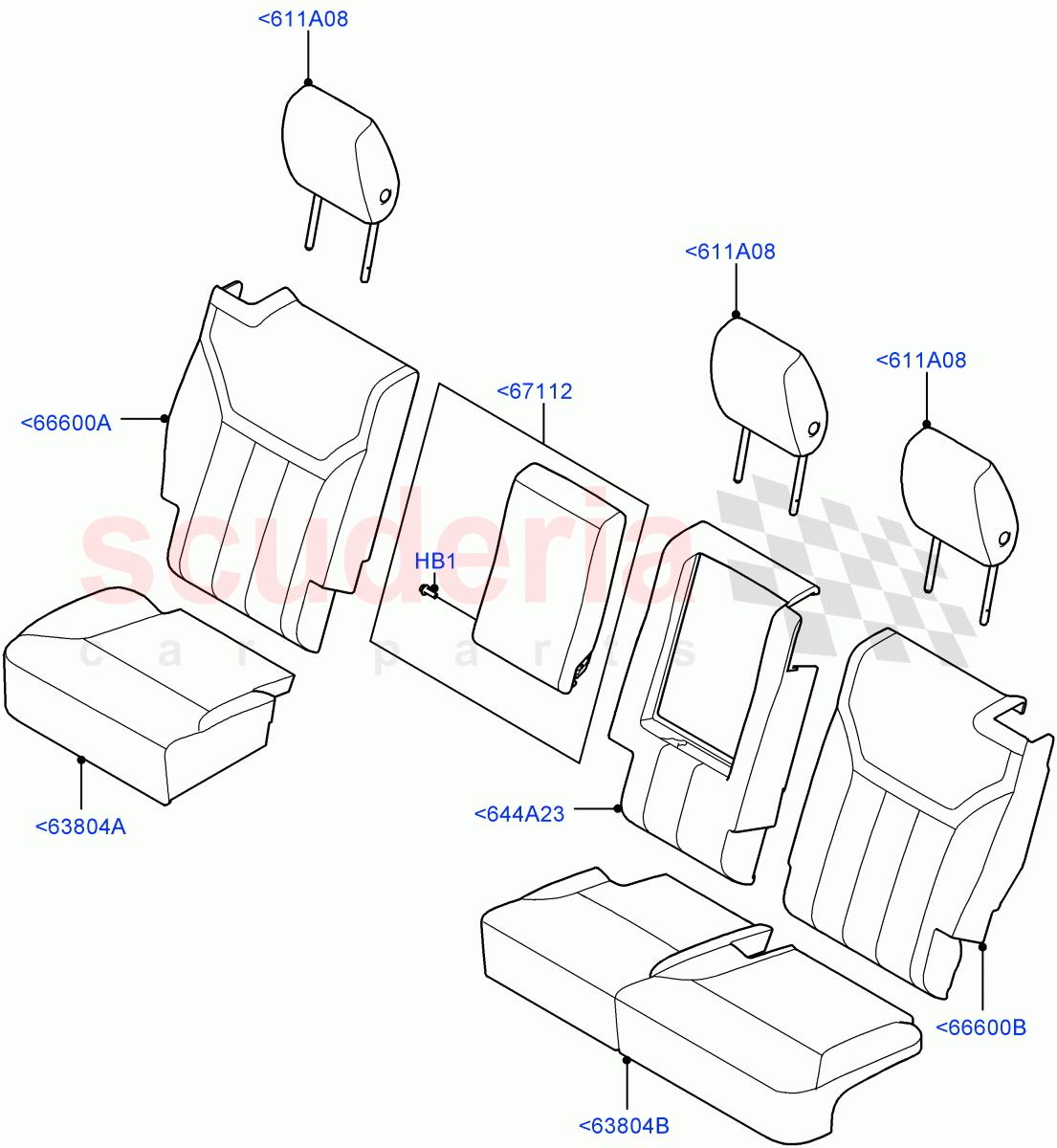 Rear Seat Covers(Solihull Plant Build)(Taurus Leather Perforated,Version - Core,60/40 Load Through With Slide)((V)FROMHA000001) of Land Rover Land Rover Discovery 5 (2017+) [2.0 Turbo Diesel]