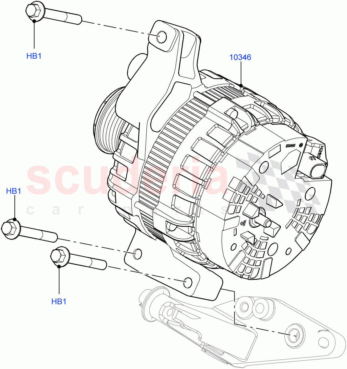 Alternator And Mountings (2.0L 16V TIVCT T/C Gen2 Petrol, Halewood (UK), 2.0L 16V TIVCT T/C 240PS Petrol) of Land Rover Land Rover Range Rover Evoque (2012-2018) [2.0 Turbo Petrol GTDI]