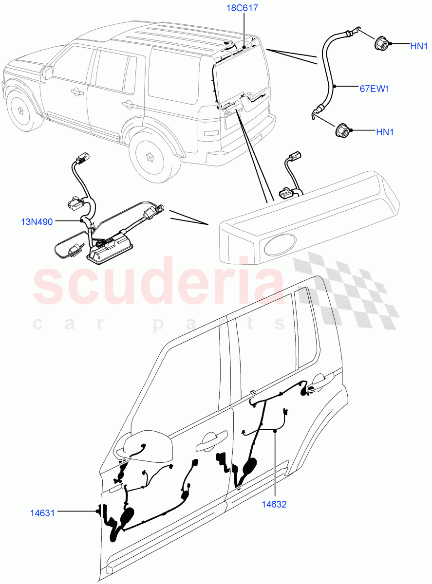 Electrical Wiring - Body And Rear (Front And Rear Doors) ((V) FROMBA000001, (V) TOBA999999) of Land Rover Land Rover Discovery 4 (2010-2016) [3.0 DOHC GDI SC V6 Petrol]