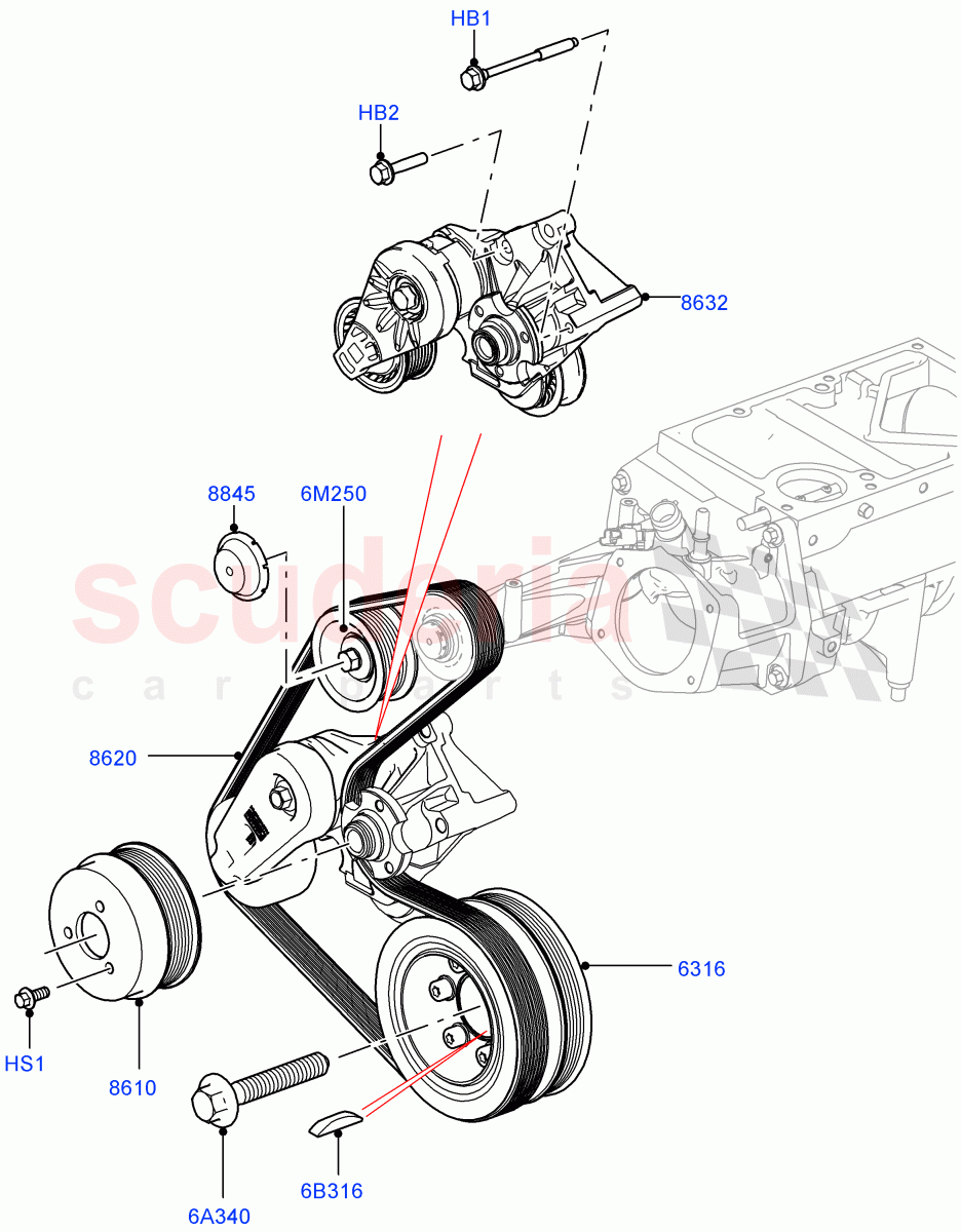 Pulleys And Drive Belts (Secondary Drive, Nitra Plant Build) (5.0 Petrol AJ133 DOHC CDA) ((V) FROMM2000001) of Land Rover Land Rover Defender (2020+) [5.0 OHC SGDI SC V8 Petrol]