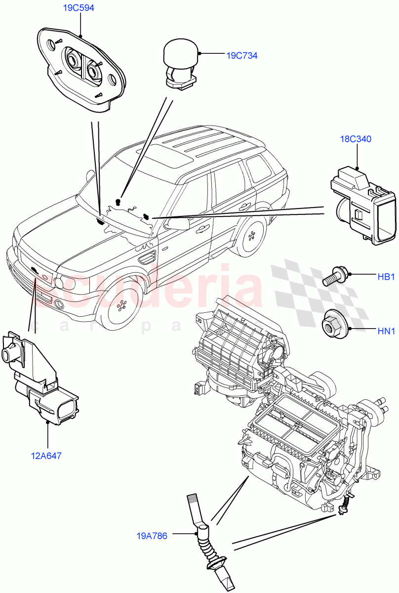 Heater/Air Cond.External Components ((V) TO9A999999) of Land Rover Land Rover Range Rover Sport (2005-2009) [4.4 AJ Petrol V8]