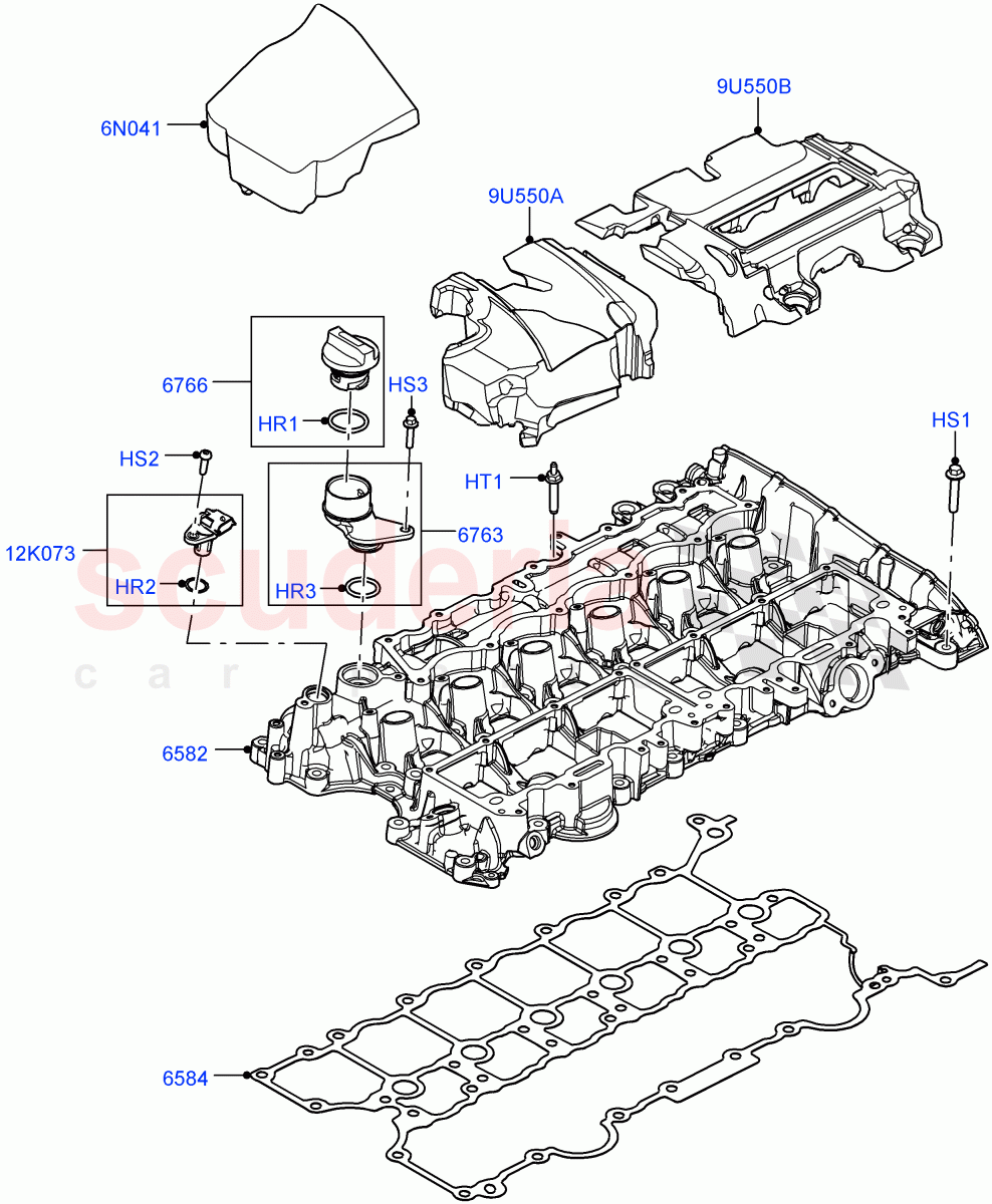 Cylinder Head Cover (3.0L AJ20P6 Petrol High) ((V) FROMKA000001) of Land Rover Land Rover Range Rover Velar (2017+) [3.0 I6 Turbo Petrol AJ20P6]