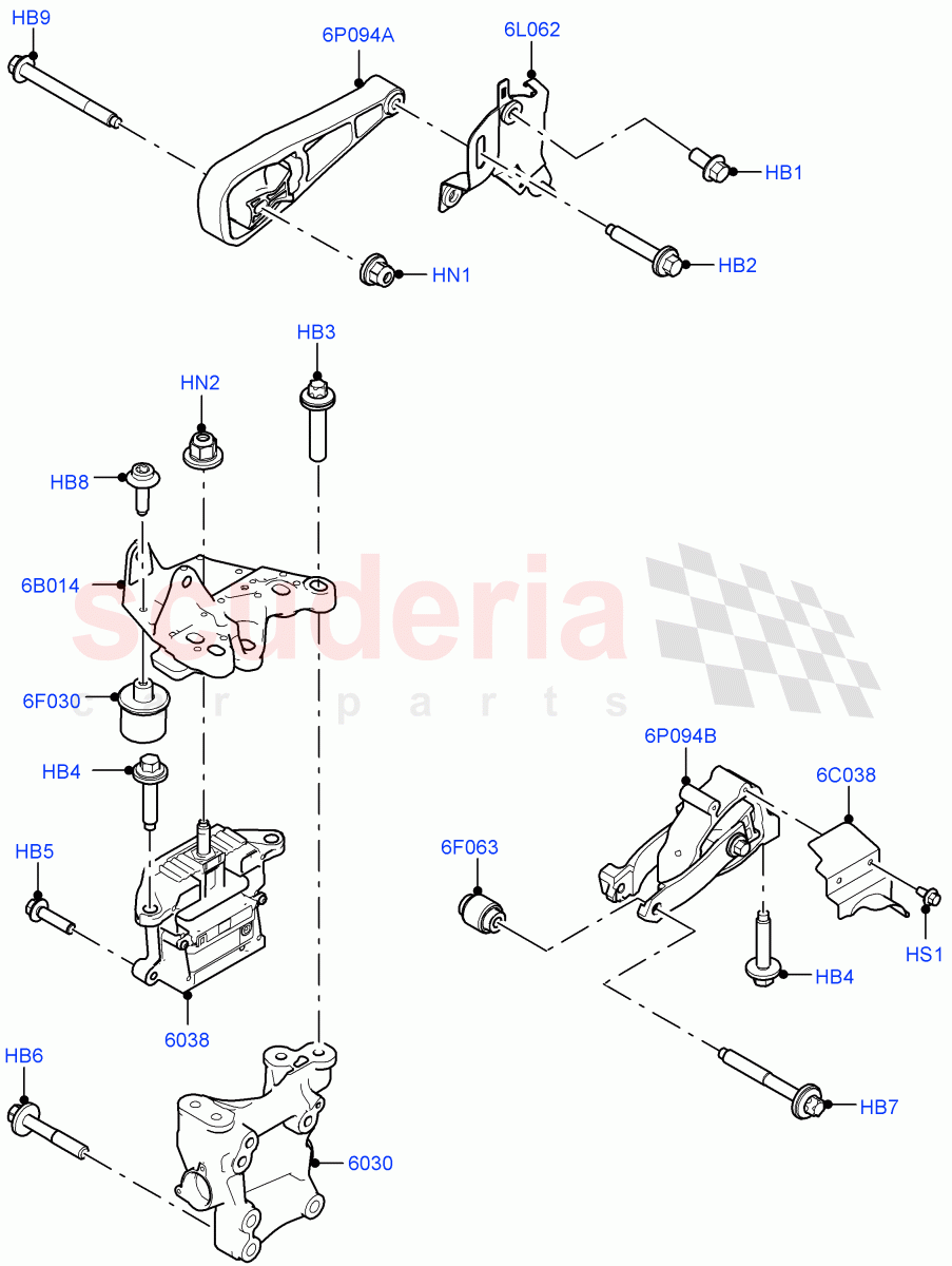 Engine Mounting (2.0L AJ20P4 Petrol Mid PTA, Changsu (China), 2.0L AJ20P4 Petrol High PTA, 2.0L AJ20P4 Petrol E100 PTA) of Land Rover Land Rover Range Rover Evoque (2019+) [2.0 Turbo Petrol AJ200P]