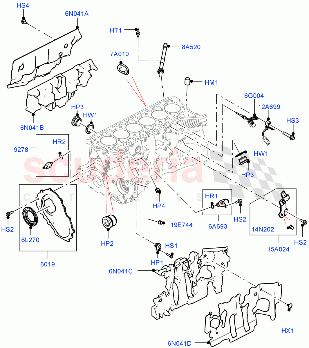 Cylinder Block And Plugs(3.0L AJ20P6 Petrol High,3.0L AJ20P6 Petrol PHEV) of Land Rover Land Rover Range Rover (2022+) [3.0 I6 Turbo Petrol AJ20P6]