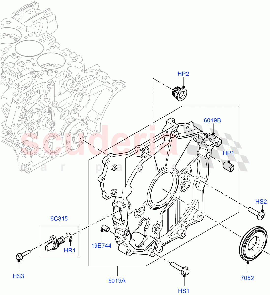 Timing Gear Covers (1.5L AJ20P3 Petrol High PHEV, Halewood (UK), 1.5L AJ20P3 Petrol High) ((V) FROMLH000001) of Land Rover Land Rover Discovery Sport (2015+) [1.5 I3 Turbo Petrol AJ20P3]