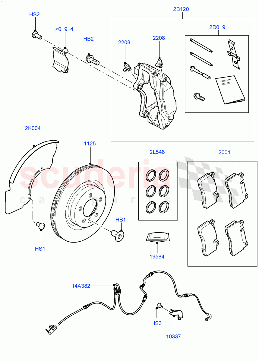 Front Brake Discs And Calipers (Solihull Plant Build) (Front Disc And Caliper Size 19) ((V) FROMJA000001) of Land Rover Land Rover Discovery 5 (2017+) [3.0 I6 Turbo Diesel AJ20D6]