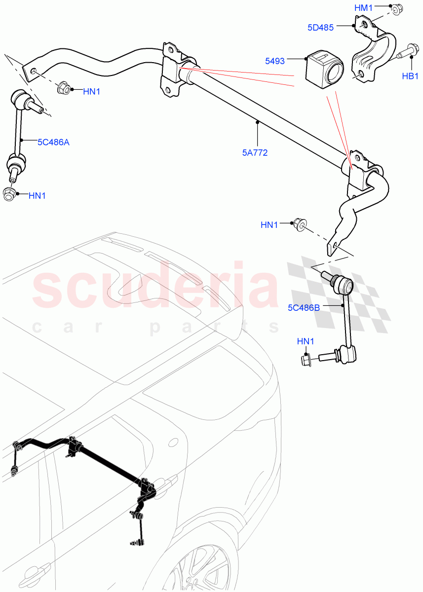 Rear Cross Member & Stabilizer Bar(Conventional Stabilizer Bar, Nitra Plant Build)((V)FROMK2000001,(V)TOL2999999) of Land Rover Land Rover Discovery 5 (2017+) [2.0 Turbo Diesel]