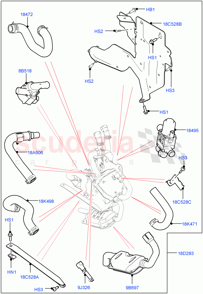 Auxiliary Fuel Fired Pre-Heater(External Components)(2.0L I4 DSL HIGH DOHC AJ200,Fuel Heater W/Pk Heat With Remote,2.0L I4 DSL MID DOHC AJ200,2.0L AJ21D4 Diesel Mid) of Land Rover Land Rover Range Rover Velar (2017+) [3.0 DOHC GDI SC V6 Petrol]