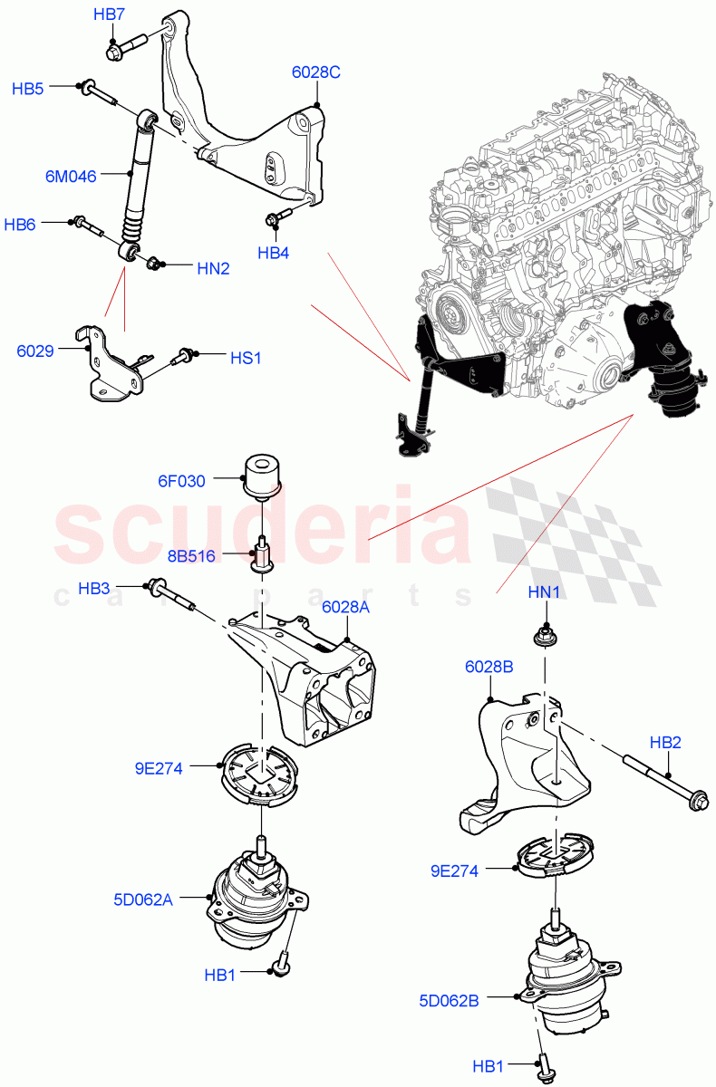 Engine Mounting(3.0L AJ20D6 Diesel High) of Land Rover Land Rover Range Rover (2022+) [3.0 I6 Turbo Petrol AJ20P6]