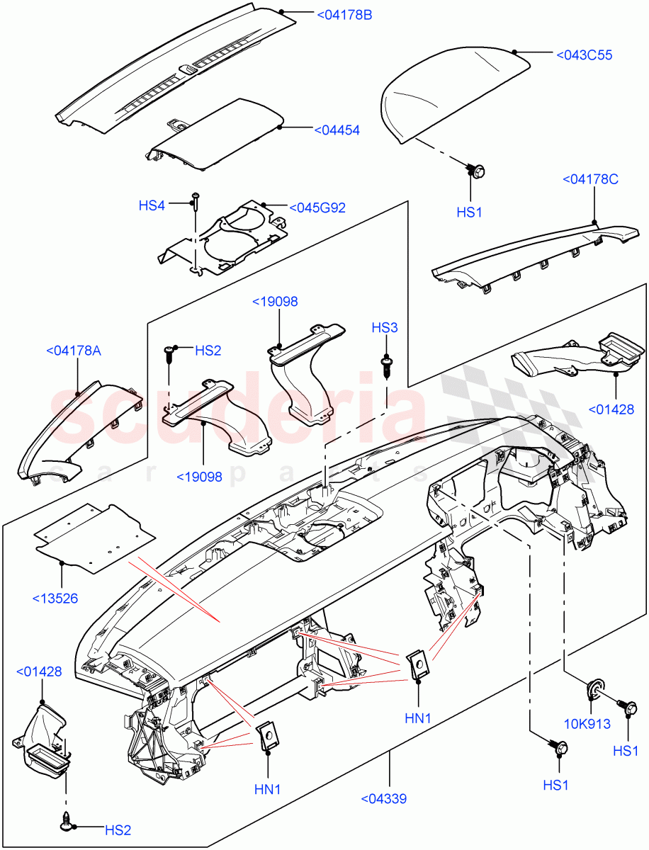 Instrument Panel (Upper, Solihull Plant Build, External Components) (Less Head Up Display) ((V) FROMHA000001) of Land Rover Land Rover Discovery 5 (2017+) [2.0 Turbo Petrol AJ200P]