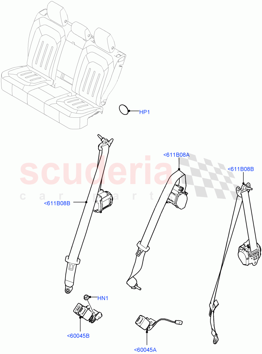 Rear Seat Belts(Rr Seat 40/20/40 Fixed Cushion) of Land Rover Land Rover Defender (2020+) [3.0 I6 Turbo Diesel AJ20D6]