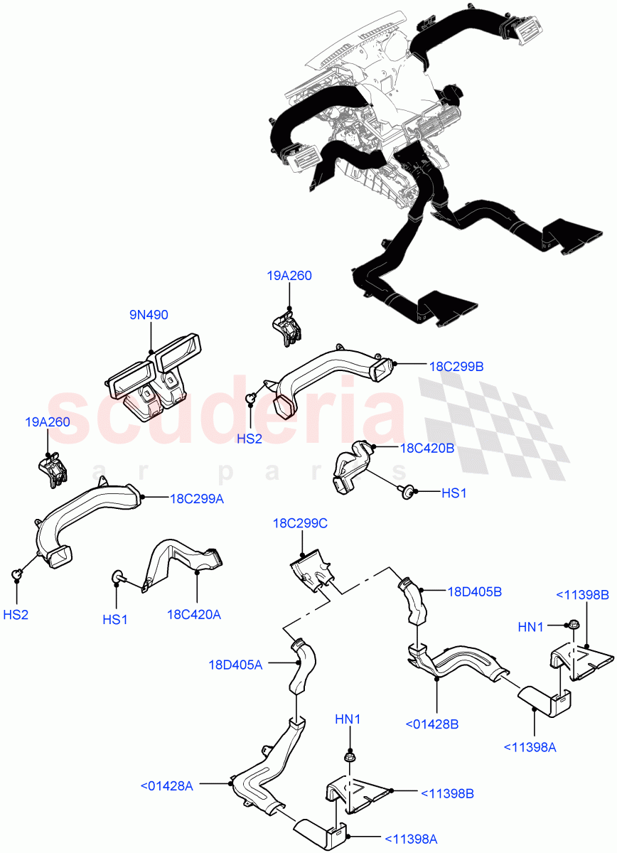 Air Vents, Louvres And Ducts(Internal Components)(Halewood (UK),Less Head Up Display)((V)TOKH999999) of Land Rover Land Rover Discovery Sport (2015+) [2.2 Single Turbo Diesel]