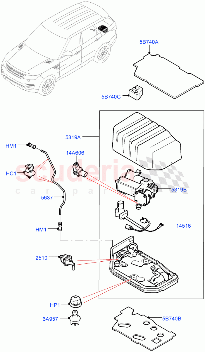 Air Suspension Compressor And Lines of Land Rover Land Rover Range Rover Sport (2014+) [5.0 OHC SGDI SC V8 Petrol]