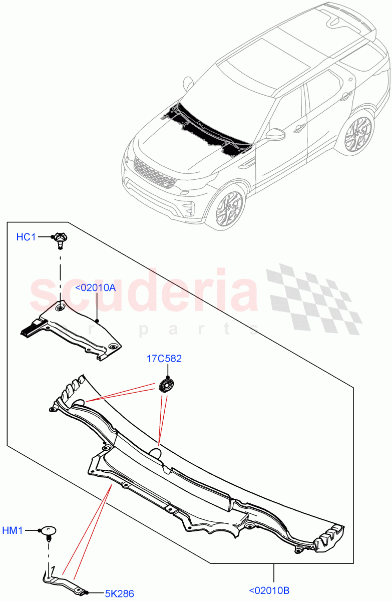 Cowl/Panel And Related Parts(Nitra Plant Build)((V)FROMK2000001) of Land Rover Land Rover Discovery 5 (2017+) [3.0 DOHC GDI SC V6 Petrol]