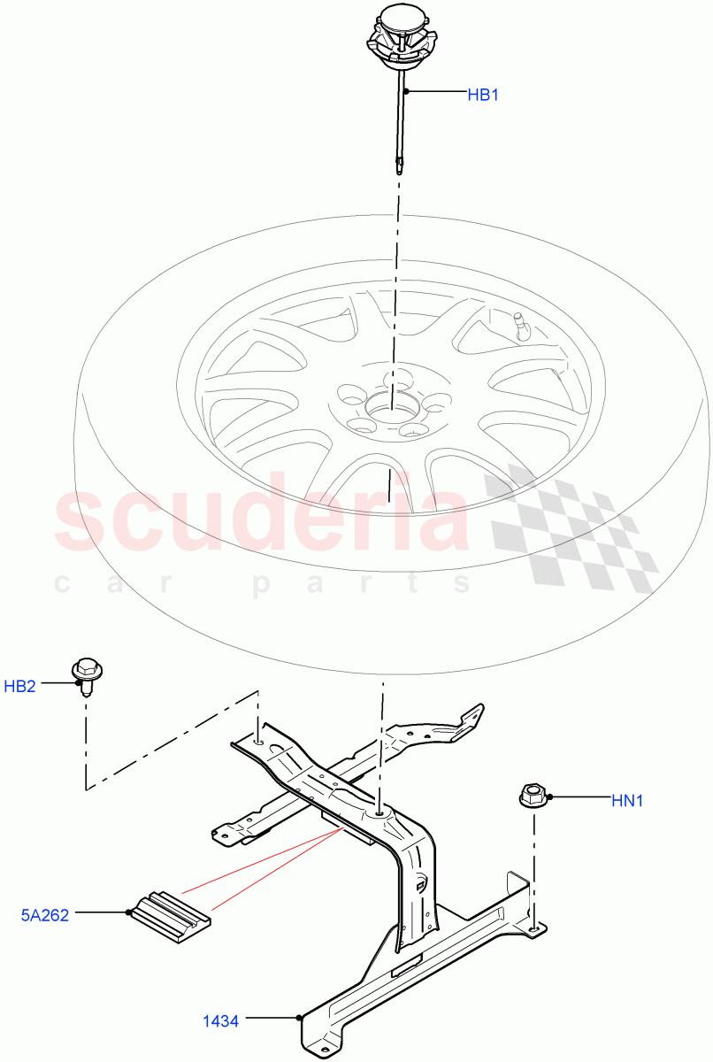 Spare Wheel Carrier(Spare Wheel - Conventional Alloy,Spare Wheel - Reduced Section Steel,With Mini Alloy Spare Wheel)((V)TOLA999999) of Land Rover Land Rover Range Rover Velar (2017+) [3.0 Diesel 24V DOHC TC]