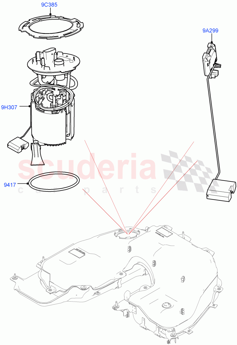 Fuel Pump And Sender Unit (Solihull Plant Build) (3.0 V6 D Low MT ROW, 3.0 V6 D Gen2 Mono Turbo, 3.0 V6 D Gen2 Twin Turbo) ((V) FROMHA000001) of Land Rover Land Rover Discovery 5 (2017+) [3.0 Diesel 24V DOHC TC]