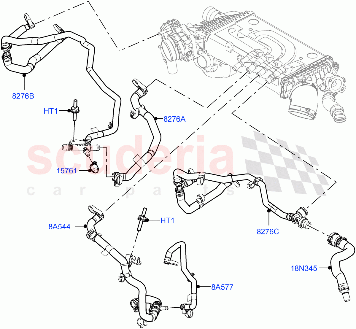 Cooling System Pipes And Hoses (Intercooler) (3.0L AJ20P6 Petrol High) ((V) FROMKA000001) of Land Rover Land Rover Range Rover Sport (2014+) [3.0 I6 Turbo Petrol AJ20P6]