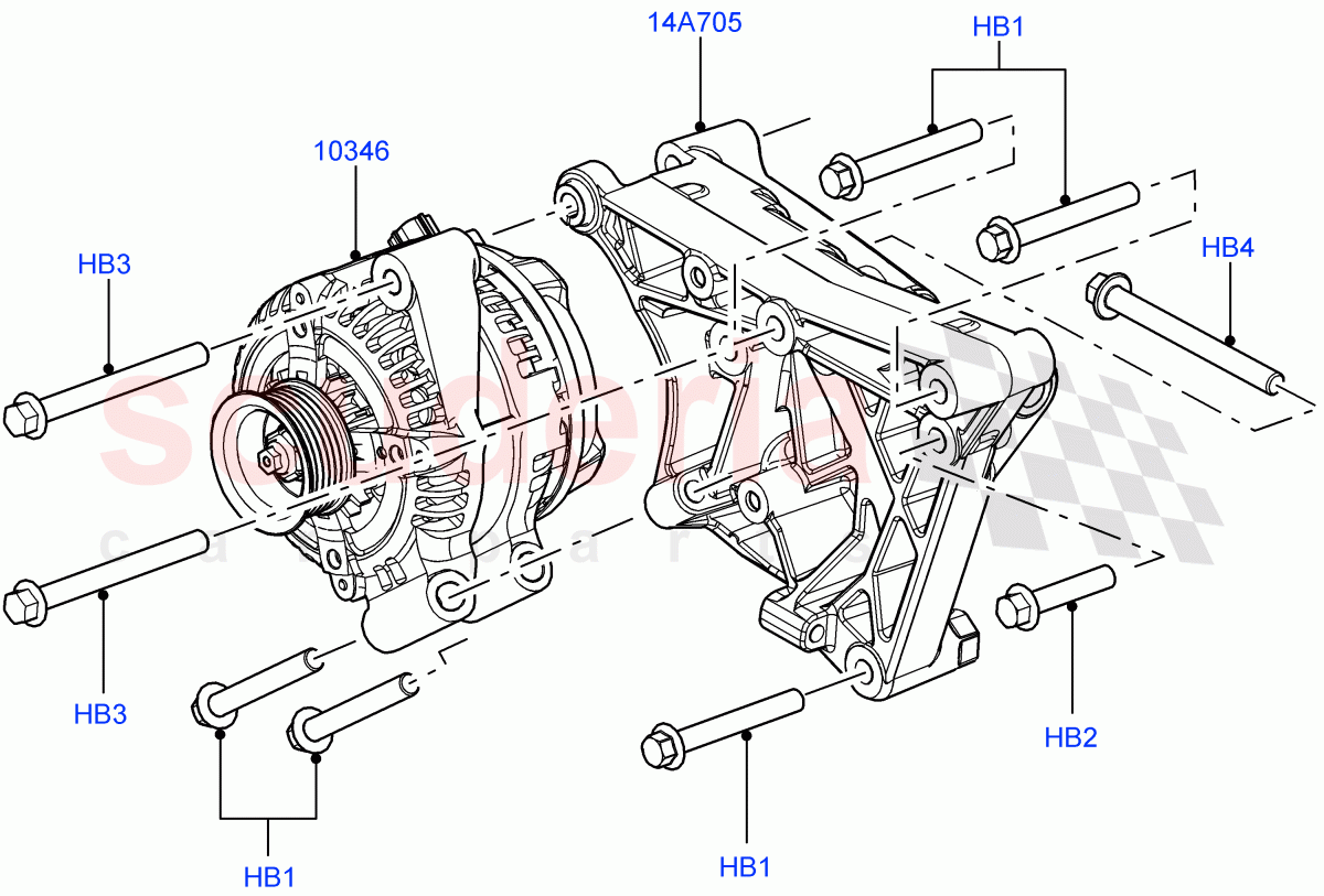 Alternator And Mountings (3.6L V8 32V DOHC EFi Diesel Lion) ((V) FROM7A000001, (V) TO9A999999) of Land Rover Land Rover Range Rover Sport (2005-2009) [3.6 V8 32V DOHC EFI Diesel]