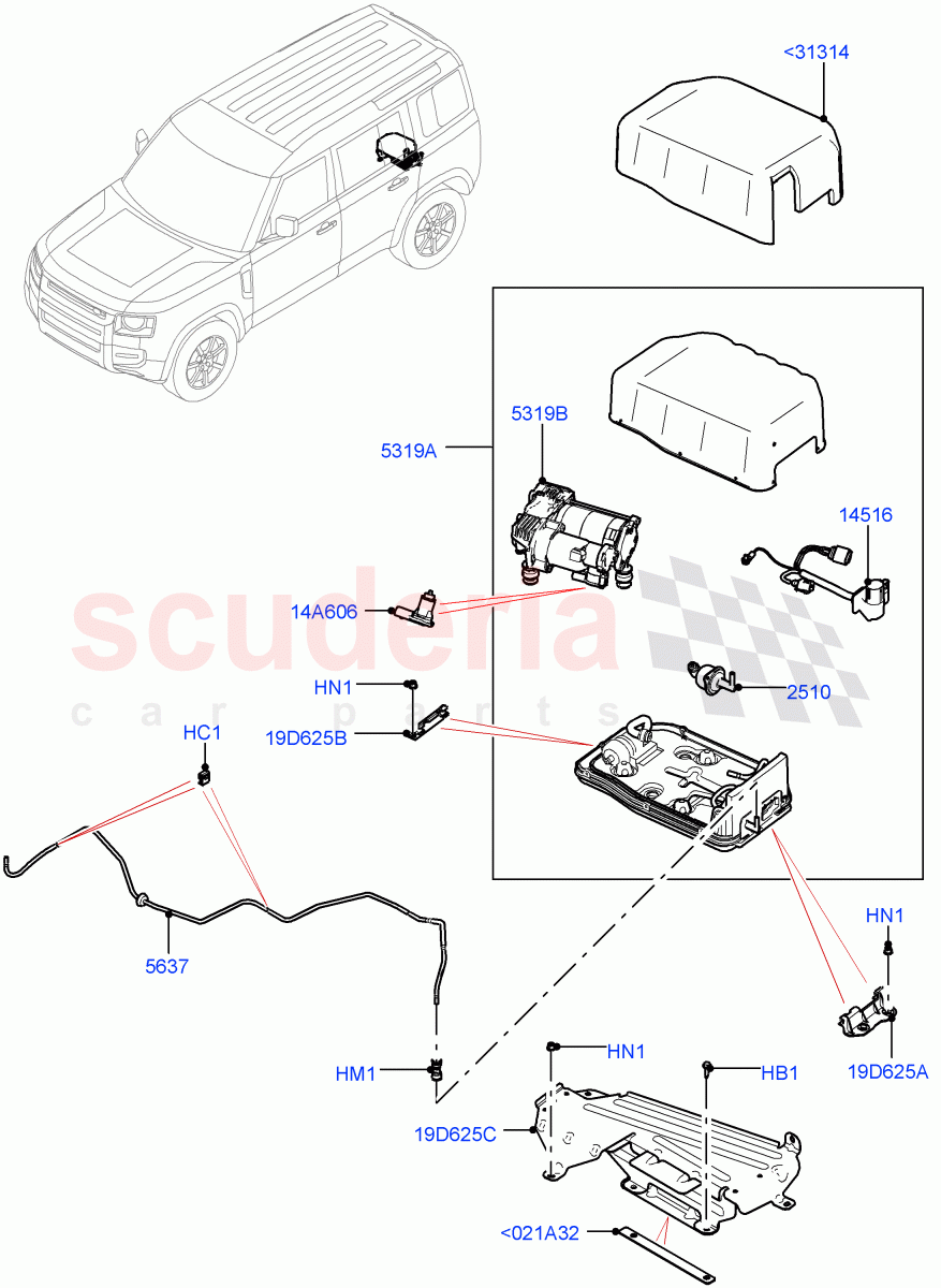 Air Suspension Compressor And Lines (Compressor Assy) (With Four Corner Air Suspension, Less Electric Engine Battery, Electric Engine Battery-MHEV) of Land Rover Land Rover Defender (2020+) [5.0 OHC SGDI SC V8 Petrol]