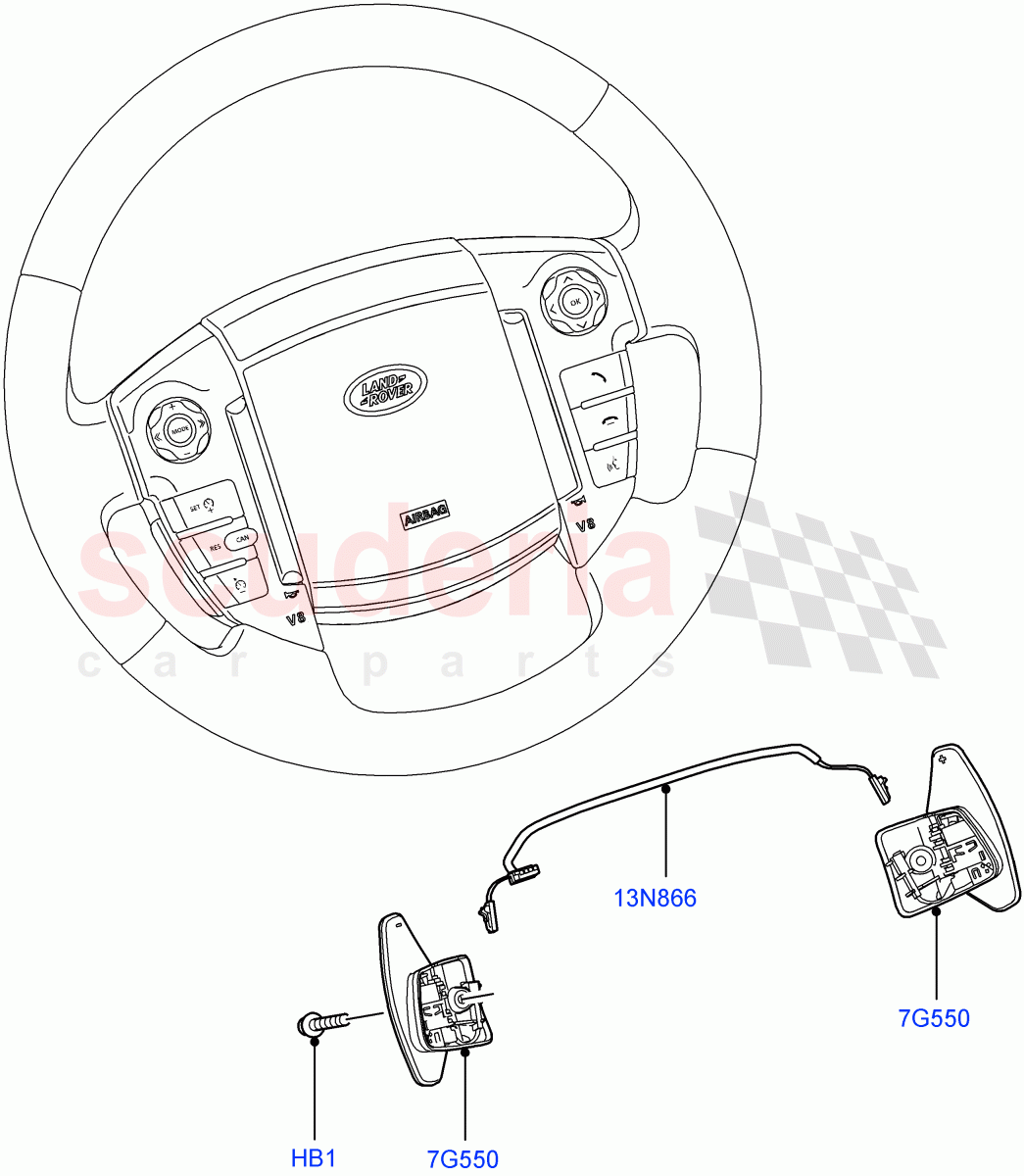 Gear Change-Automatic Transmission (Steering Wheel) (3.0 V6 Diesel, 6 Speed Auto Transmission ZF 6HP28, 5.0L OHC SGDI SC V8 Petrol - AJ133, 5.0L OHC SGDI NA V8 Petrol - AJ133) ((V) FROMAA000001) of Land Rover Land Rover Range Rover Sport (2010-2013) [3.0 Diesel 24V DOHC TC]