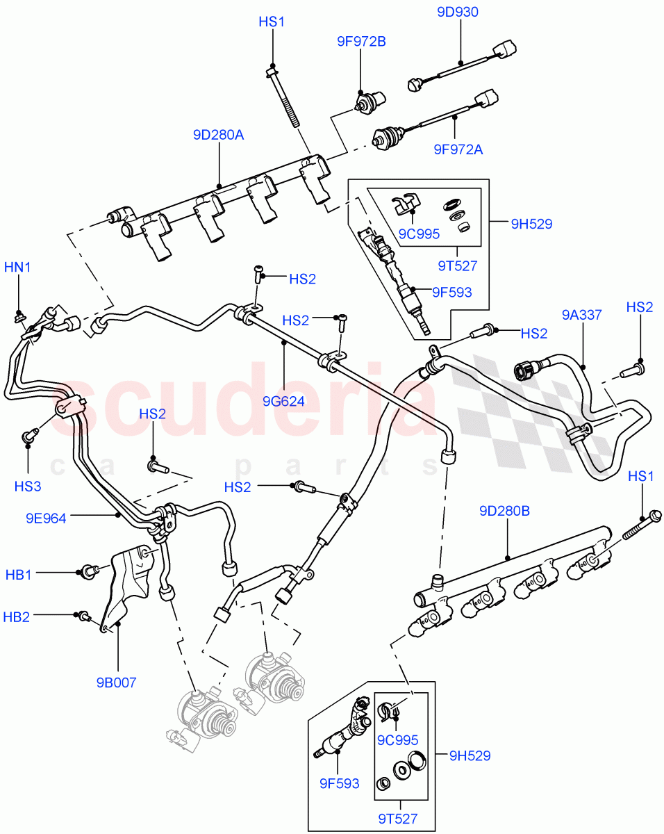 Fuel Injectors And Pipes (5.0L OHC SGDI NA V8 Petrol - AJ133) ((V) FROMAA000001) of Land Rover Land Rover Discovery 4 (2010-2016) [5.0 OHC SGDI NA V8 Petrol]