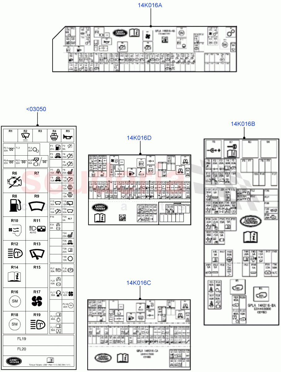 Labels(Fuse Box) of Land Rover Land Rover Range Rover (2012-2021) [2.0 Turbo Petrol AJ200P]