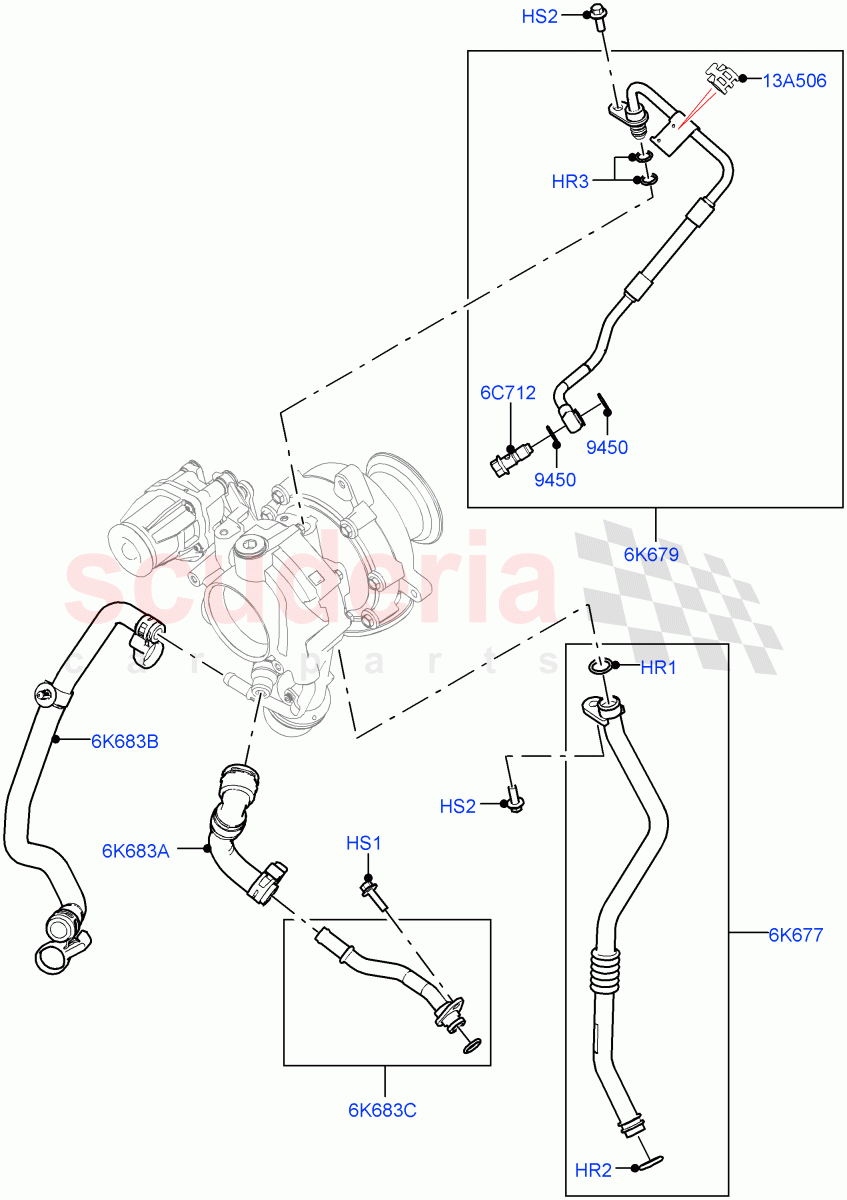 Turbocharger (Lubrication And Cooling) (2.0L AJ21D4 Diesel Mid) ((V) FROMMA000001) of Land Rover Land Rover Range Rover Velar (2017+) [2.0 Turbo Diesel AJ21D4]