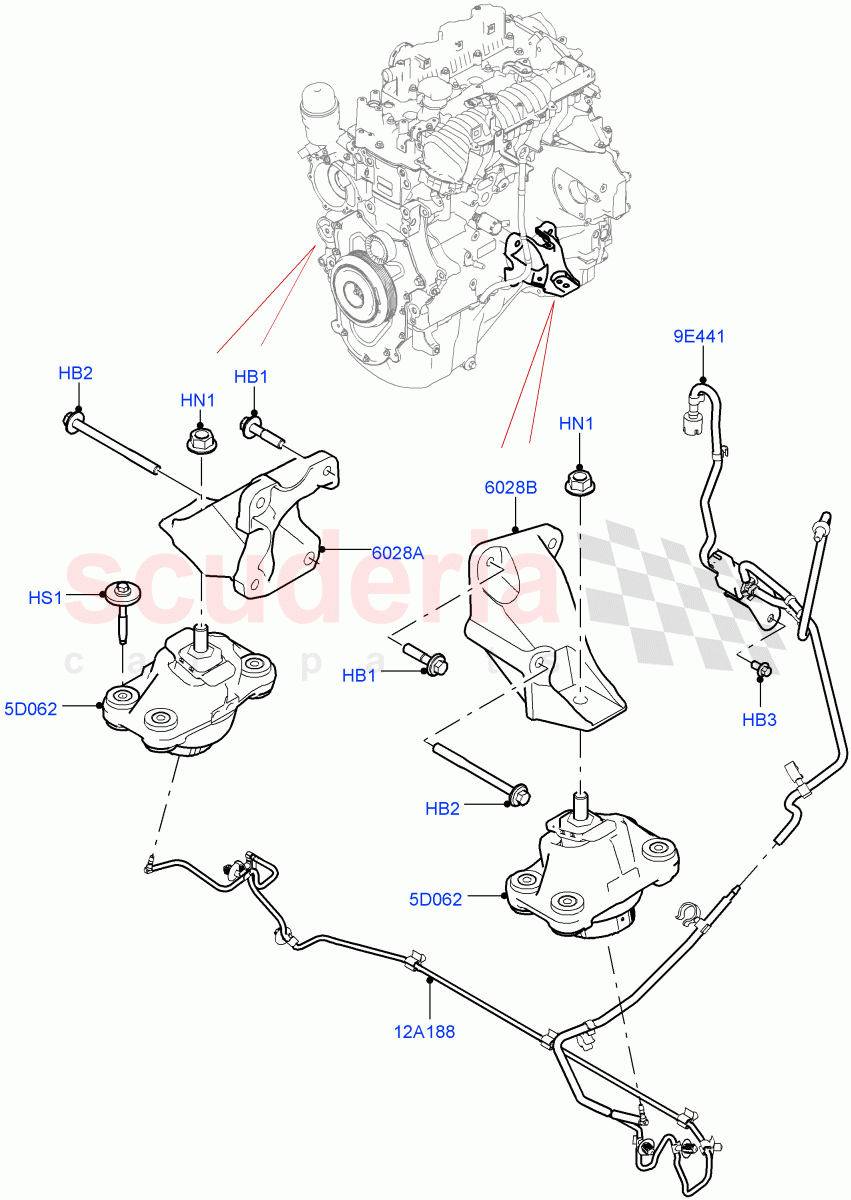 Engine Mounting(Nitra Plant Build)(2.0L I4 DSL MID DOHC AJ200,2.0L I4 DSL HIGH DOHC AJ200)((V)FROMK2000001) of Land Rover Land Rover Discovery 5 (2017+) [3.0 I6 Turbo Diesel AJ20D6]