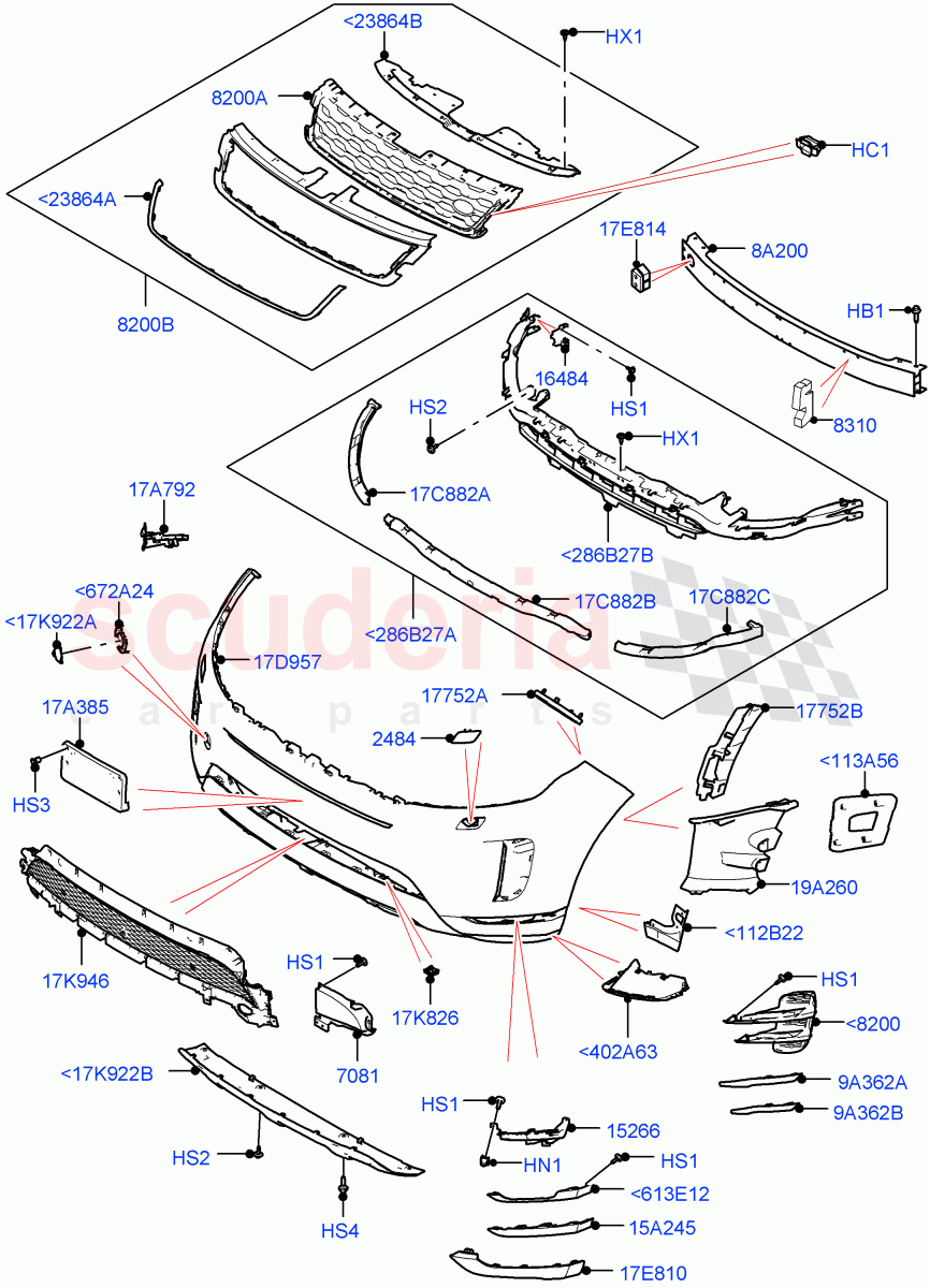Radiator Grille And Front Bumper (Halewood (UK), Front Bumper - Sport - Body Colour) of Land Rover Land Rover Range Rover Evoque (2019+) [2.0 Turbo Diesel AJ21D4]