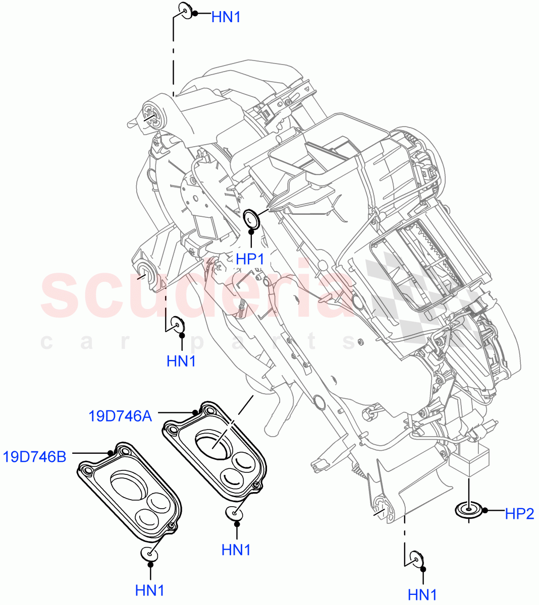 Heater/Air Cond.External Components (Nitra Plant Build, Auxiliary Unit) (Premium Air Conditioning-Front/Rear, With Manual Air Conditioning, With Front Comfort Air Con (IHKA), With Air Conditioning - Front/Rear) ((V) FROMK2000001) of Land Rover Land Rover Discovery 5 (2017+) [2.0 Turbo Petrol AJ200P]