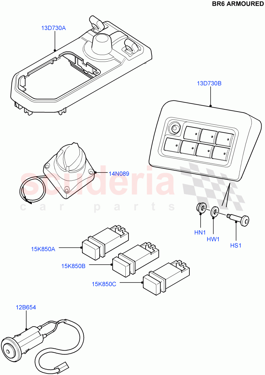 Switches(With B6 Level Armouring)((V)FROMAA000001) of Land Rover Land Rover Discovery 4 (2010-2016) [5.0 OHC SGDI NA V8 Petrol]