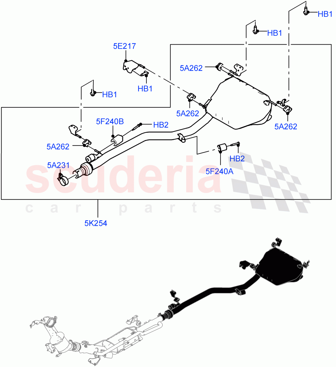 Rear Exhaust System (2.0L AJ20D4 Diesel High PTA, EU6D Diesel + DPF Emissions, Halewood (UK), 2.0L AJ20D4 Diesel Mid PTA, 2.0L AJ20D4 Diesel LF PTA, Japanese Emission + DPF, Bharat VI Emission) of Land Rover Land Rover Range Rover Evoque (2019+) [2.0 Turbo Diesel]