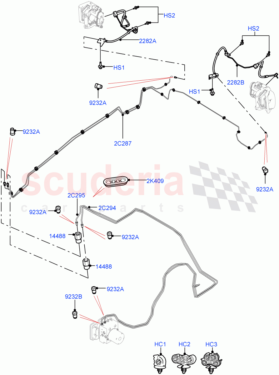 Rear Brake Pipes (Solihull Plant Build) (LHD) ((V) FROMHA000001) of Land Rover Land Rover Discovery 5 (2017+) [3.0 I6 Turbo Diesel AJ20D6]