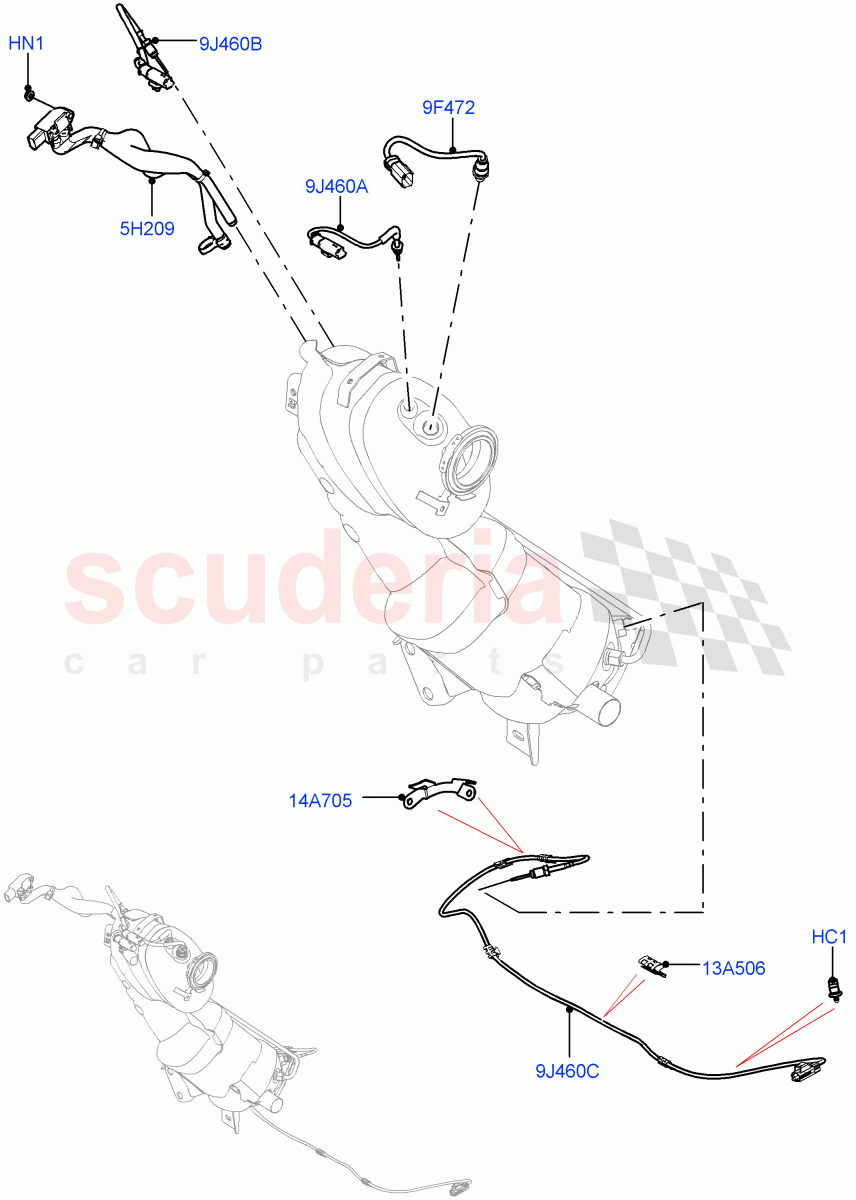 Exhaust Sensors And Modules(2.0L AJ21D4 Diesel Mid,Stage V Plus DPF,Halewood (UK),Proconve L6 Emissions)((V)FROMMH000001) of Land Rover Land Rover Range Rover Evoque (2019+) [2.0 Turbo Diesel AJ21D4]