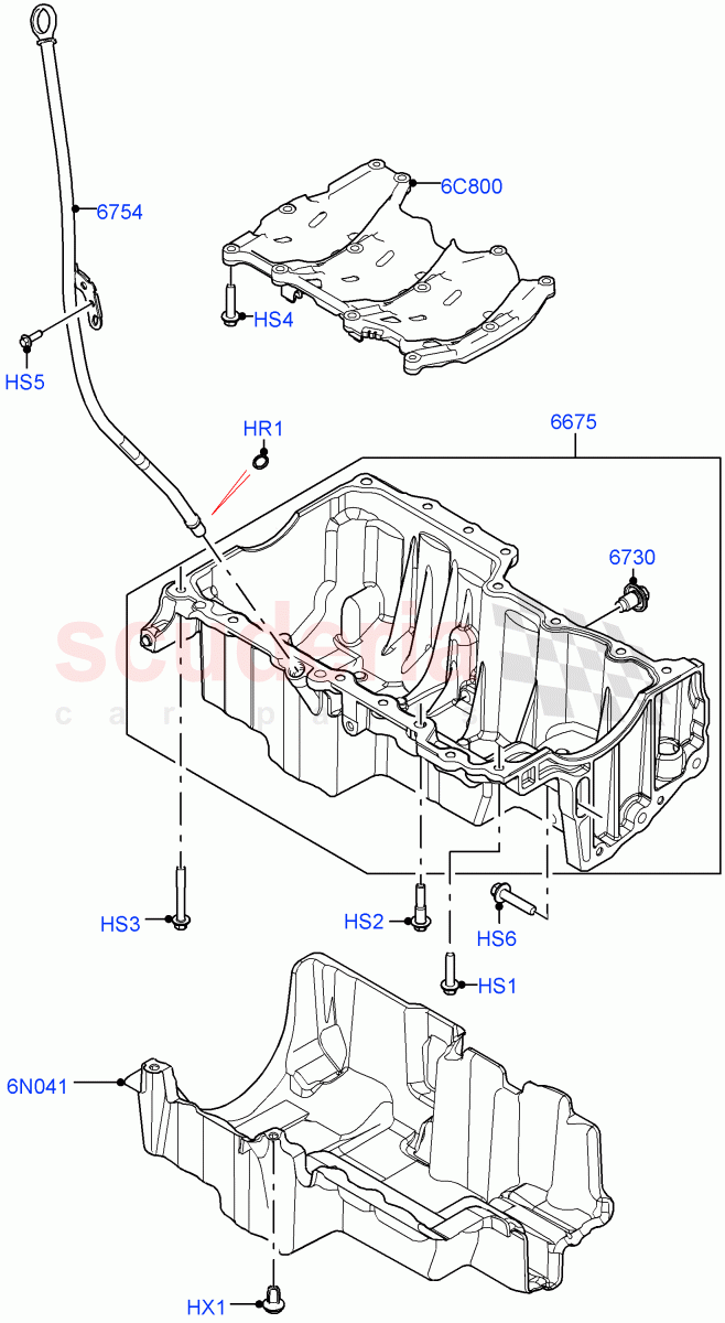 Oil Pan/Oil Level Indicator (2.0L I4 Mid AJ200 Petrol E100, Itatiaia (Brazil), 2.0L I4 Mid DOHC AJ200 Petrol) ((V) FROMJT000001) of Land Rover Land Rover Range Rover Evoque (2012-2018) [2.0 Turbo Petrol AJ200P]