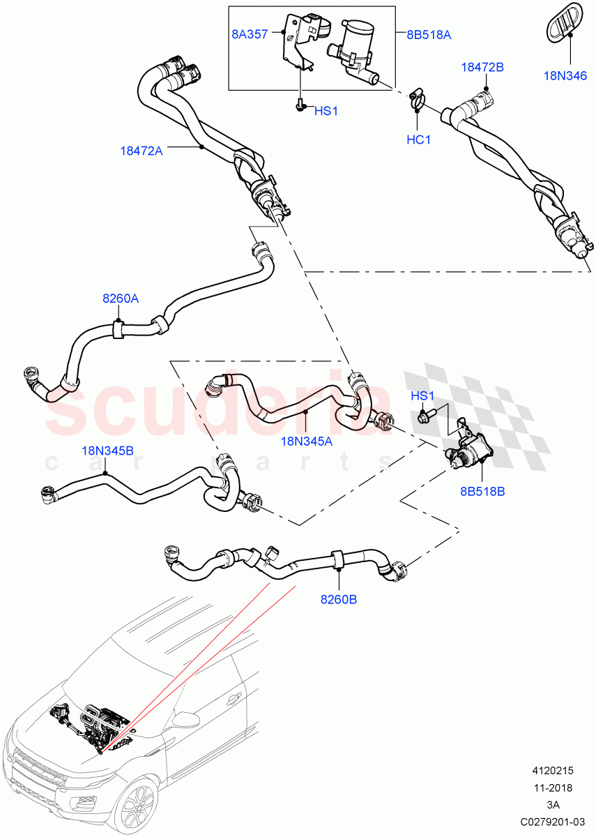 Heater Hoses(2.0L I4 High DOHC AJ200 Petrol,Halewood (UK),2.0L I4 Mid DOHC AJ200 Petrol,2.0L I4 Mid AJ200 Petrol E100)((V)FROMJH000001) of Land Rover Land Rover Discovery Sport (2015+) [2.0 Turbo Diesel]