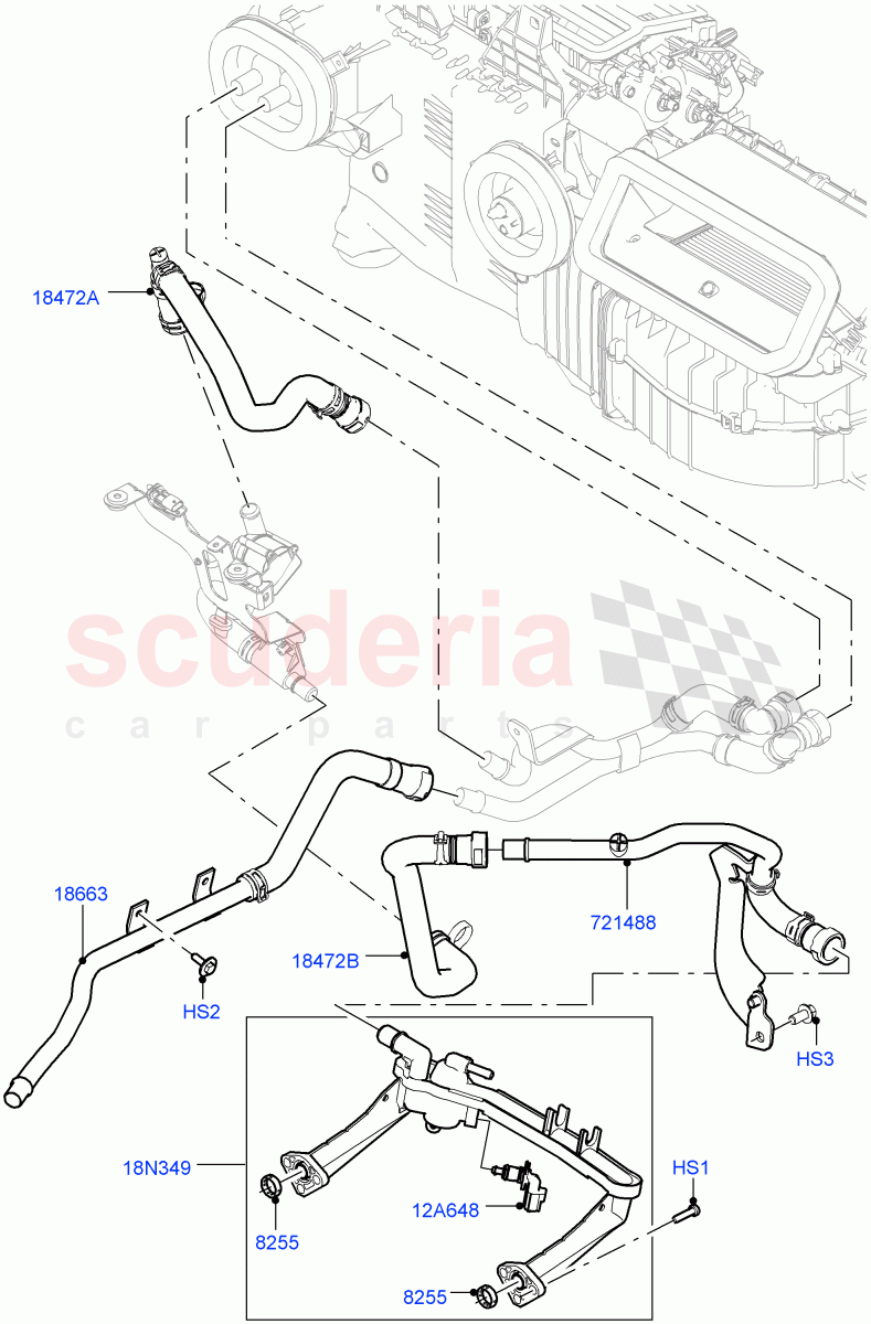 Heater Hoses (Nitra Plant Build) (3.0L DOHC GDI SC V6 PETROL, Electric Auxiliary Coolant Pump, Less Heater, With Fresh Air Heater) ((V) FROMK2000001) of Land Rover Land Rover Discovery 5 (2017+) [3.0 Diesel 24V DOHC TC]