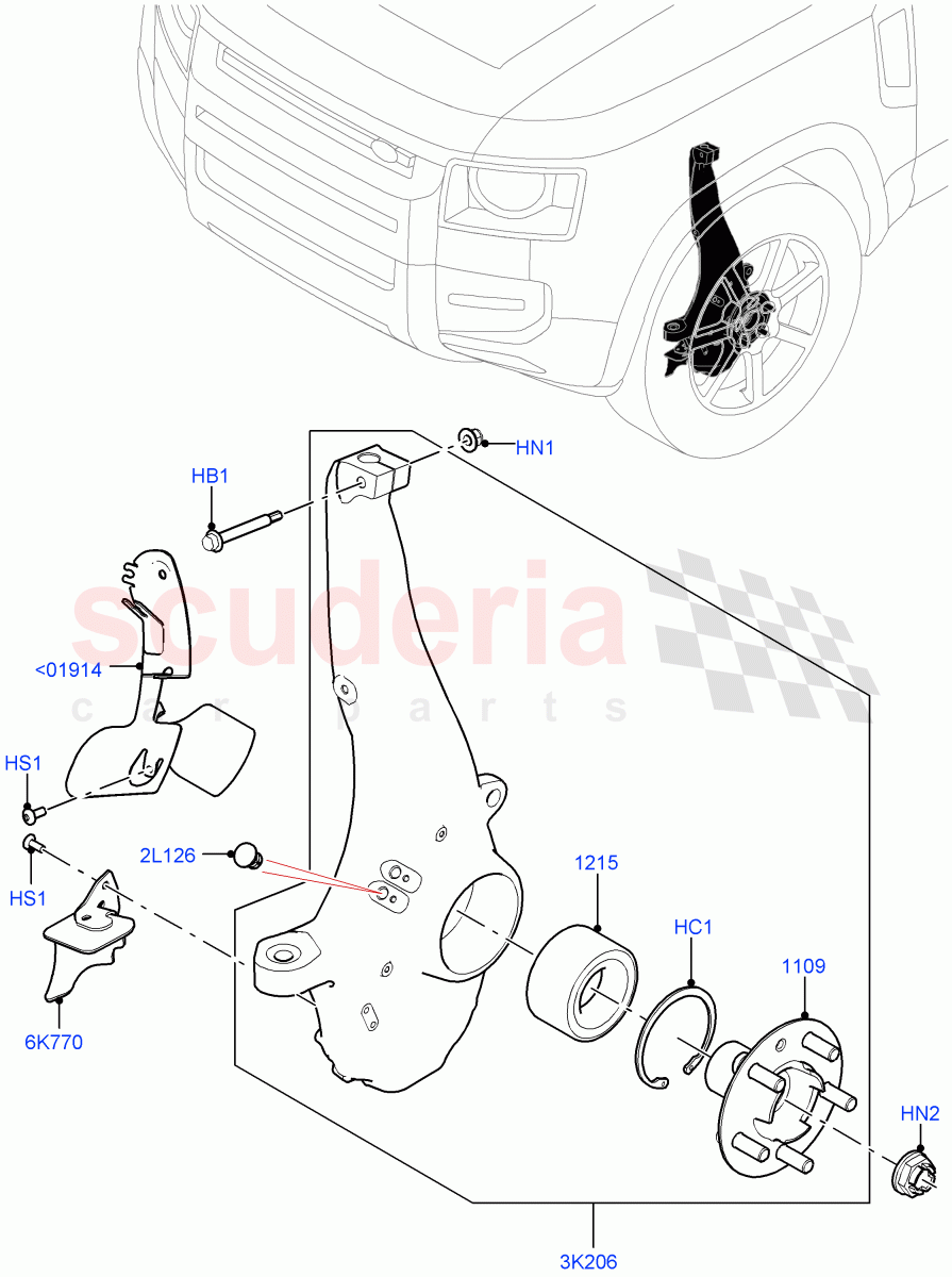 Front Knuckle And Hub(Disc And Caliper Size-Frt 20/RR 20)((V)TOL2999999) of Land Rover Land Rover Defender (2020+) [2.0 Turbo Diesel]