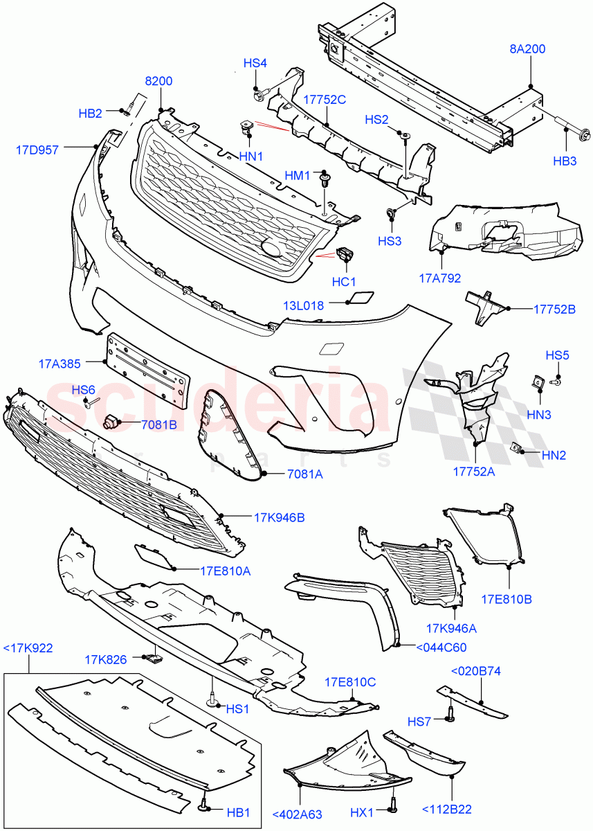 Radiator Grille And Front Bumper(5.0L P AJ133 DOHC CDA S/C Enhanced,Limited Package)((V)FROMKA000001) of Land Rover Land Rover Range Rover Velar (2017+) [3.0 Diesel 24V DOHC TC]