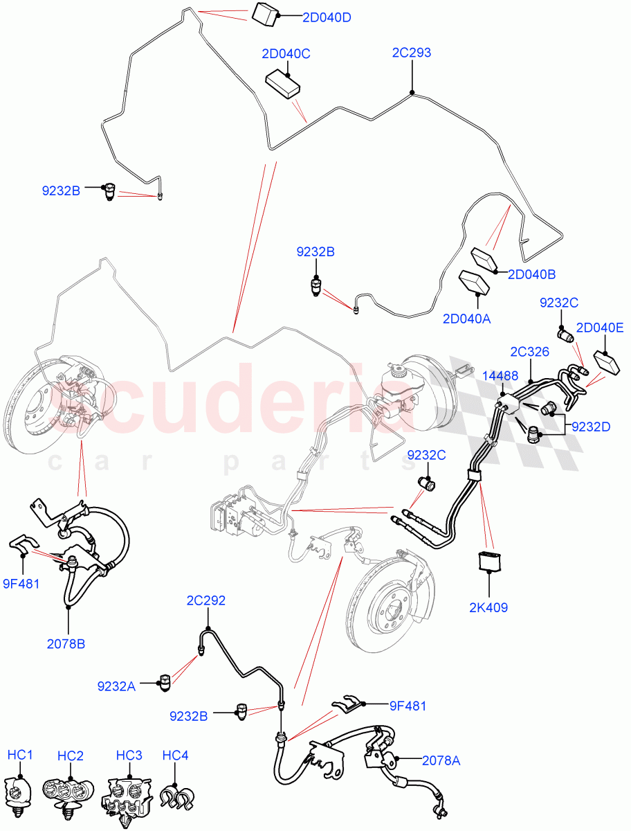 Front Brake Pipes(Solihull Plant Build)(LHD)((V)FROMHA000001) of Land Rover Land Rover Discovery 5 (2017+) [3.0 I6 Turbo Diesel AJ20D6]